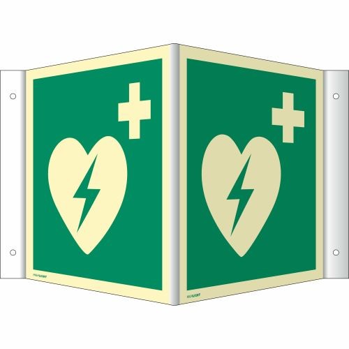 Winkelschild Defibrillator Schild nach ISO 7010